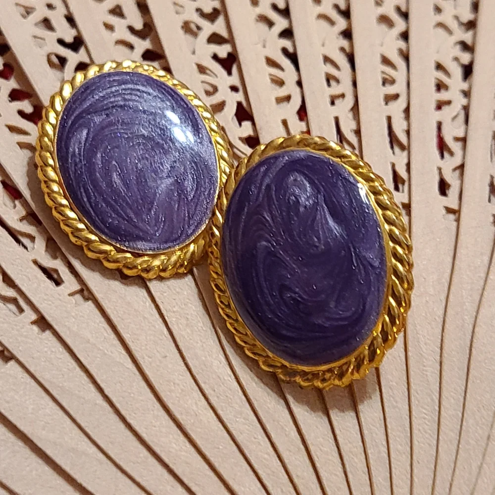 Swirl Earrings Purple & Gold